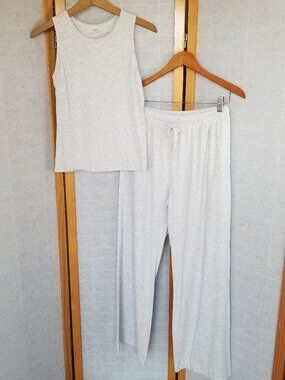 Darong 2 Piece Lounge Set Tank Top and Wide Leg Pants Light Grey Size Large